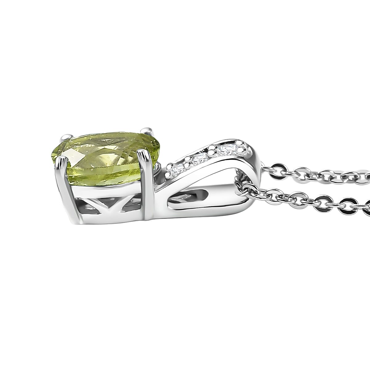 D'Joy Hebei Peridot and White Zircon 0.90 ctw Pendant Necklace in Rhodium Over Sterling Silver 20 Inches image number 3