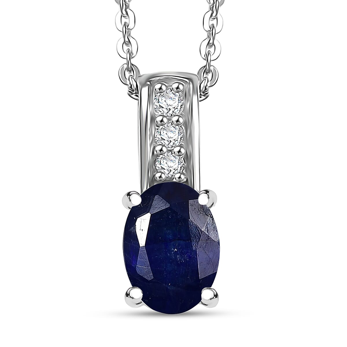 D'Joy Masoala Sapphire (D) and White Zircon 1.40 ctw Pendant Necklace in Rhodium Over Sterling Silver 20 Inches image number 0