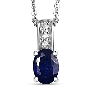 D'Joy Masoala Sapphire (D) and White Zircon 1.40 ctw Pendant Necklace in Rhodium Over Sterling Silver 20 Inches