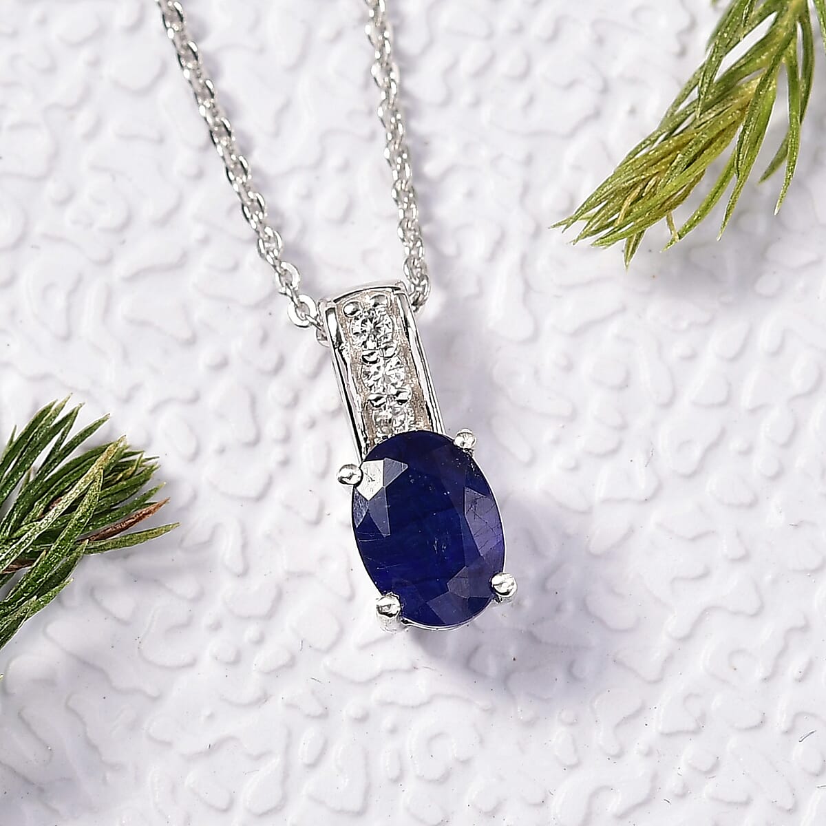 D'Joy Masoala Sapphire (D) and White Zircon 1.40 ctw Pendant Necklace in Rhodium Over Sterling Silver 20 Inches image number 1