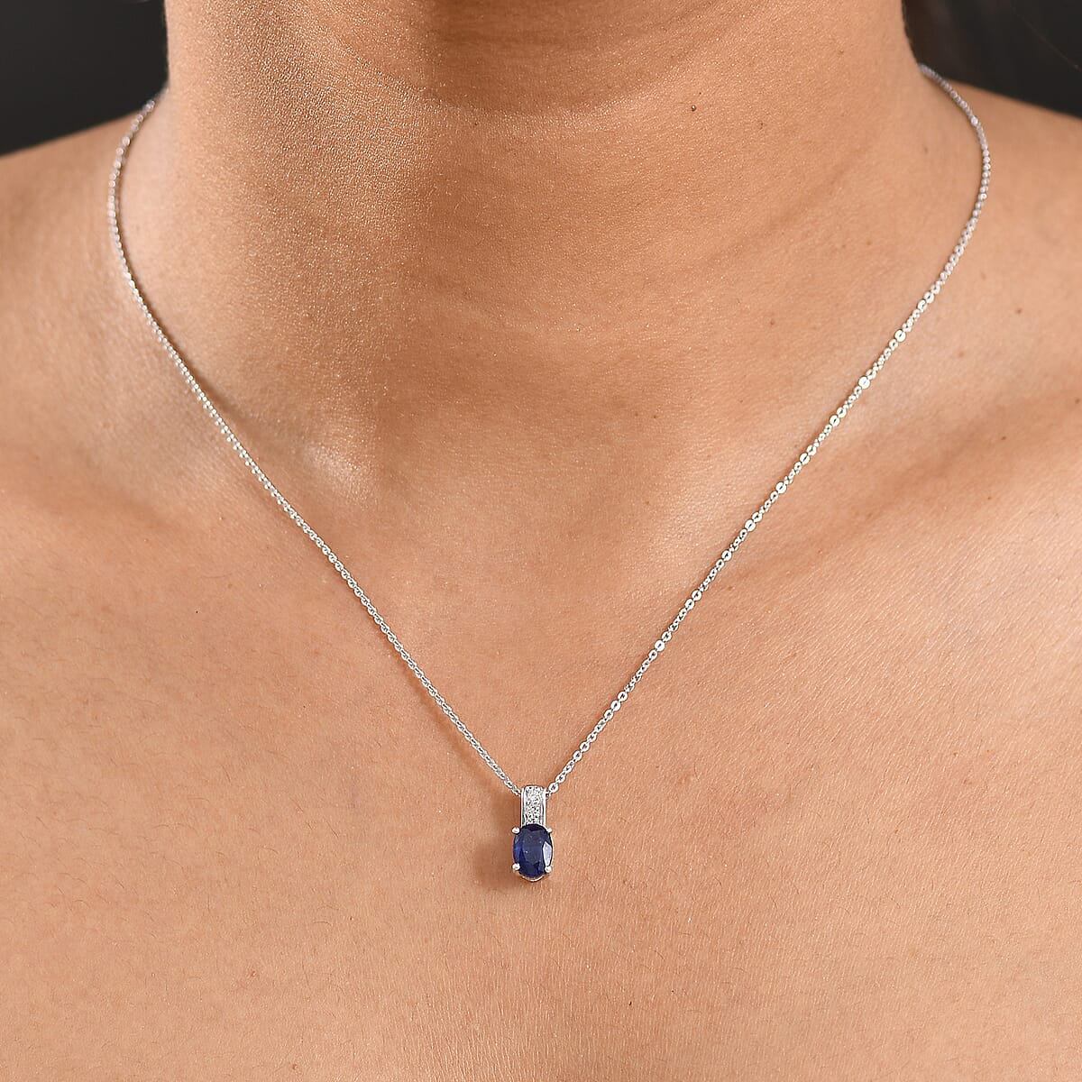 D'Joy Masoala Sapphire (D) and White Zircon 1.40 ctw Pendant Necklace in Rhodium Over Sterling Silver 20 Inches image number 2
