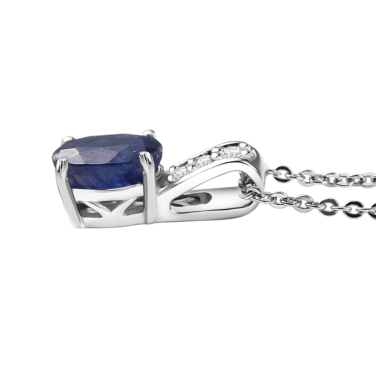 D'Joy Masoala Sapphire (D) and White Zircon 1.40 ctw Pendant Necklace in Rhodium Over Sterling Silver 20 Inches image number 3