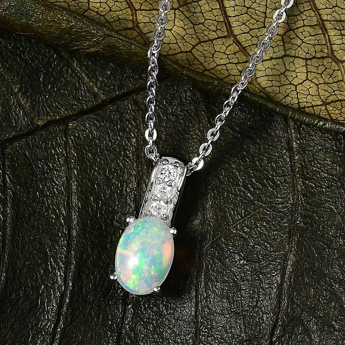 D'Joy Ethiopian Welo Opal 0.55 ctw Pendant Necklace in Rhodium Over Sterling Silver 20 Inches image number 1