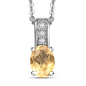 D'Joy Brazilian Citrine and White Zircon 0.80 ctw Pendant Necklace in Rhodium Over Sterling Silver 20 Inches 
