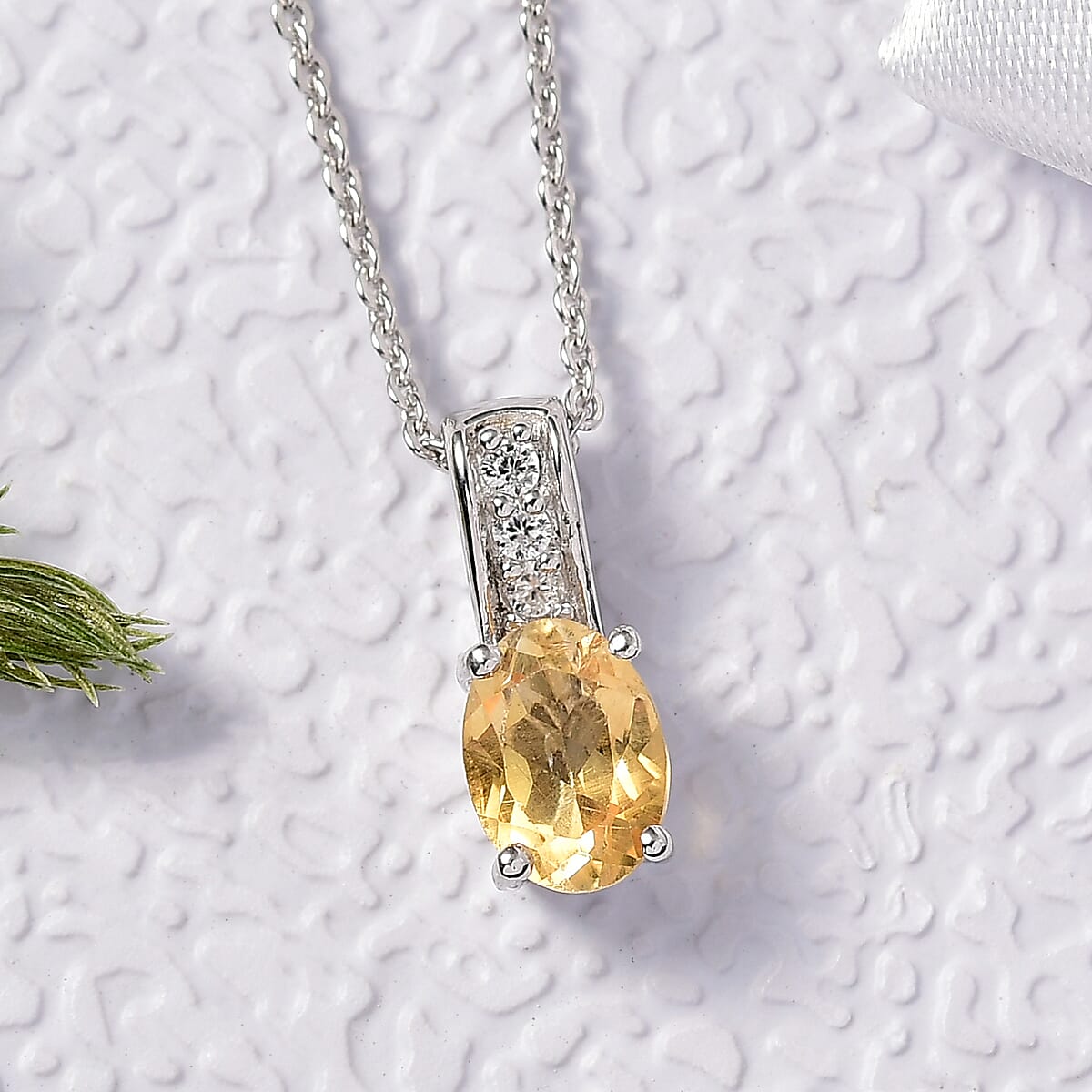 D'Joy Brazilian Citrine and White Zircon 0.80 ctw Pendant Necklace in Rhodium Over Sterling Silver 20 Inches  image number 1