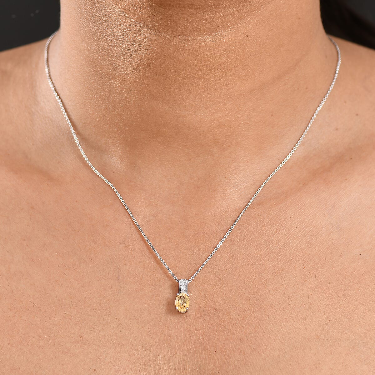 D'Joy Brazilian Citrine and White Zircon 0.80 ctw Pendant Necklace in Rhodium Over Sterling Silver 20 Inches  image number 2