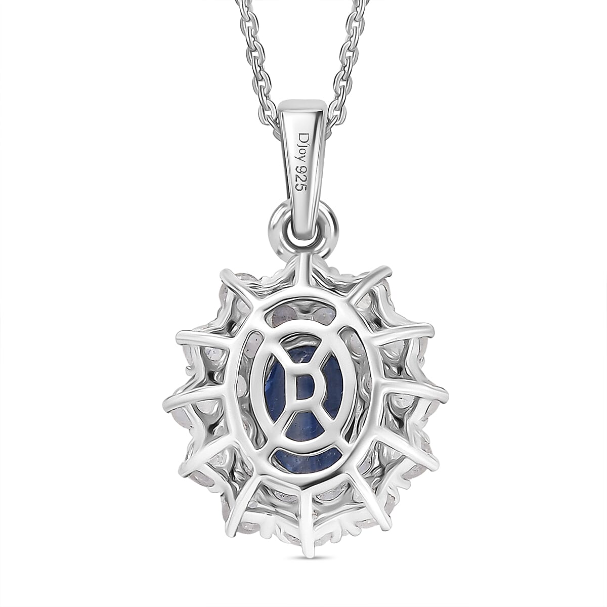 D'Joy Premium Kashmir Kyanite and Rainbow Moonstone 2.75 ctw Moonlit Halo Pendant Necklace in Rhodium Over Sterling Silver 20 Inches