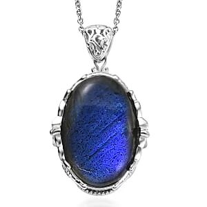 EverTrue Malagasy Labradorite 34.80 ctw Pendant in Platinum Bond with Stainless Steel Necklace 20 Inches