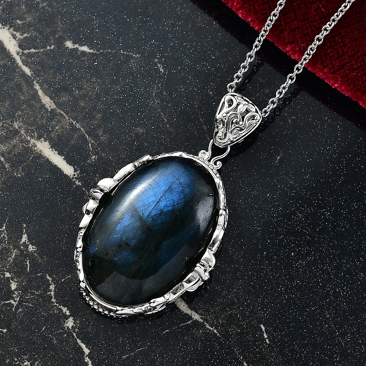 EverTrue Malagasy Labradorite 34.80 ctw Pendant in Platinum Bond with Stainless Steel Necklace 20 Inches image number 1