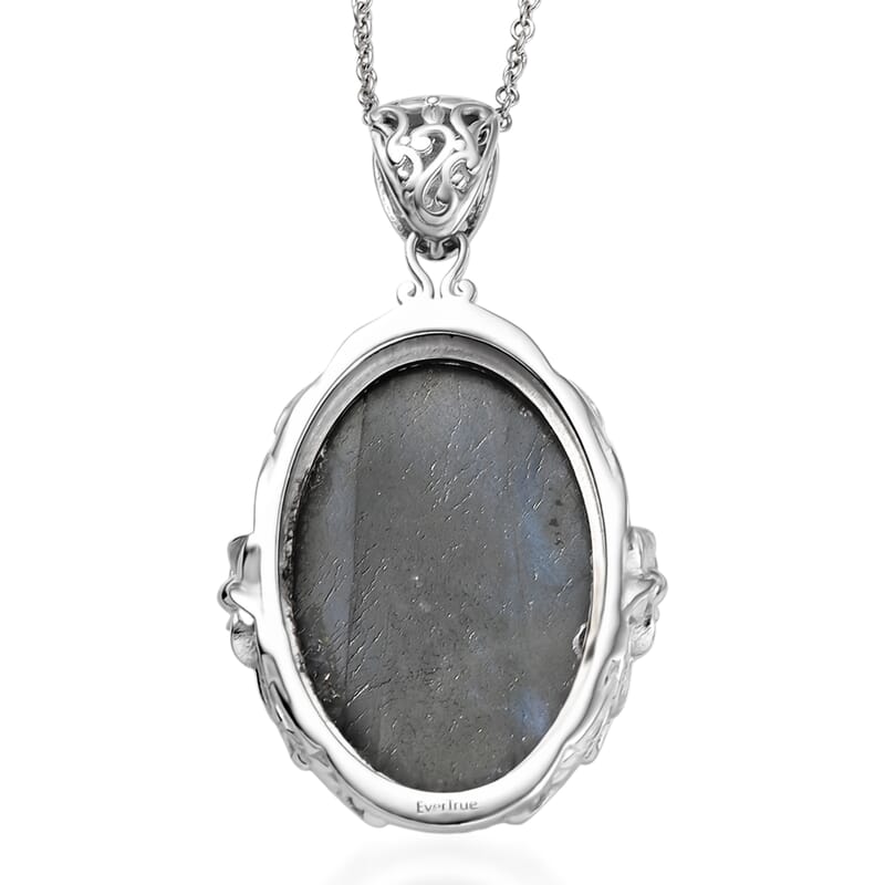EverTrue Malagasy Labradorite Pendant in Platinum Bond with Stainless Steel Necklace 34.80 ctw (20 Inches)
