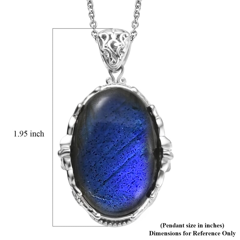 EverTrue Malagasy Labradorite Pendant in Platinum Bond with Stainless Steel Necklace 34.80 ctw (20 Inches)