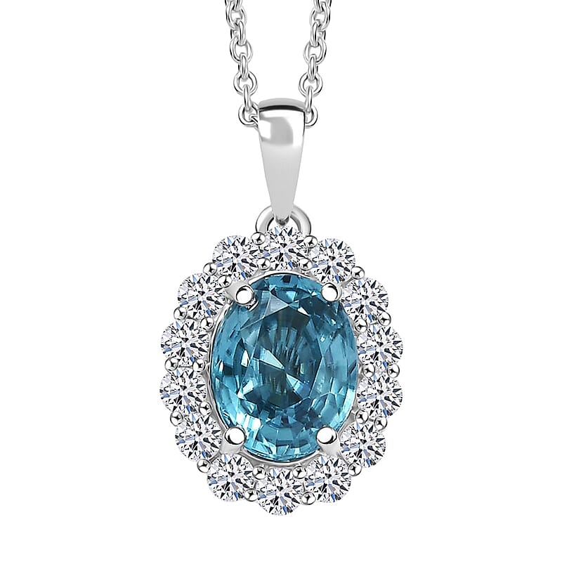 Certified & Appraised AAA Cambodian Blue Zircon and Luxuriant Lab Grown Diamond G-H SI 2.92 ctw Pendant Necklace 20 inches