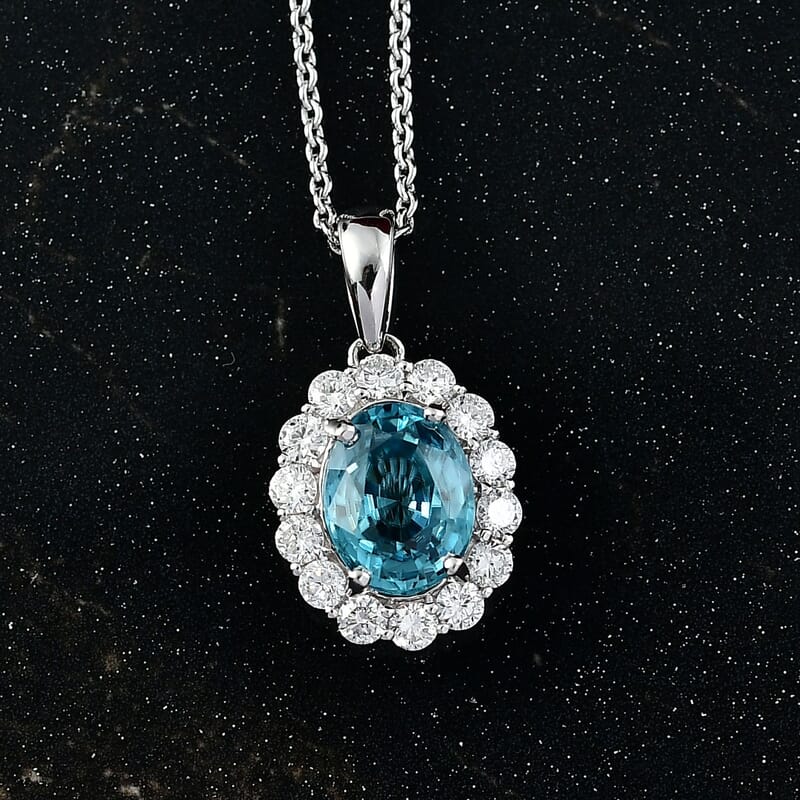 Certified & Appraised AAA Cambodian Blue Zircon and Luxuriant Lab Grown Diamond G-H SI 2.92 ctw Pendant Necklace 20 inches