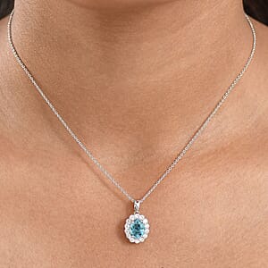 Certified & Appraised AAA Cambodian Blue Zircon and Luxuriant Lab Grown Diamond G-H SI 2.92 ctw Pendant Necklace 20 inches 