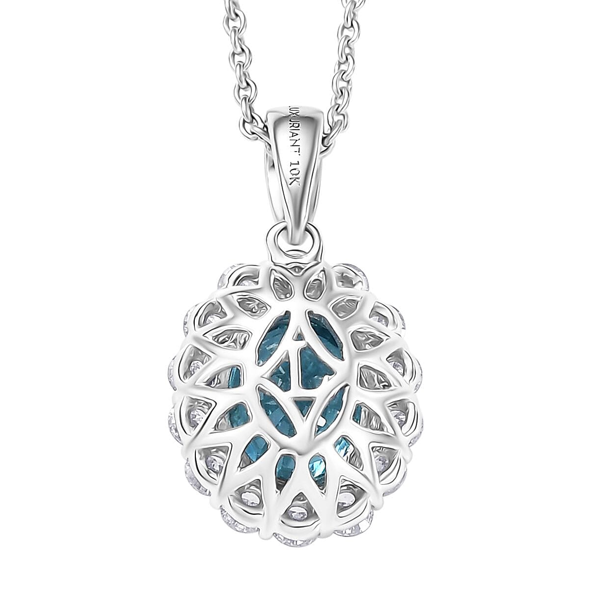 Certified & Appraised AAA Cambodian Blue Zircon and Luxuriant Lab Grown Diamond G-H SI 2.92 ctw Pendant Necklace 20 inches  image number 4