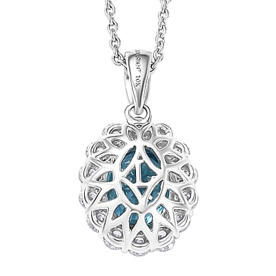Certified & Appraised AAA Cambodian Blue Zircon and Luxuriant Lab Grown Diamond G-H SI 2.92 ctw Pendant Necklace 20 inches