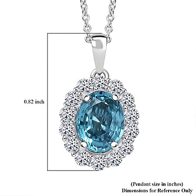 Certified & Appraised AAA Cambodian Blue Zircon and Luxuriant Lab Grown Diamond G-H SI 2.92 ctw Pendant Necklace 20 inches