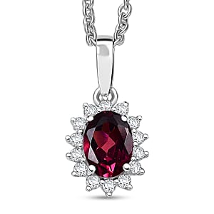 D'Joy Orissa Rhodolite Garnet and White Zircon 0.80 ctw Pendant Necklace in Rhodium Over Sterling Silver 20 Inches