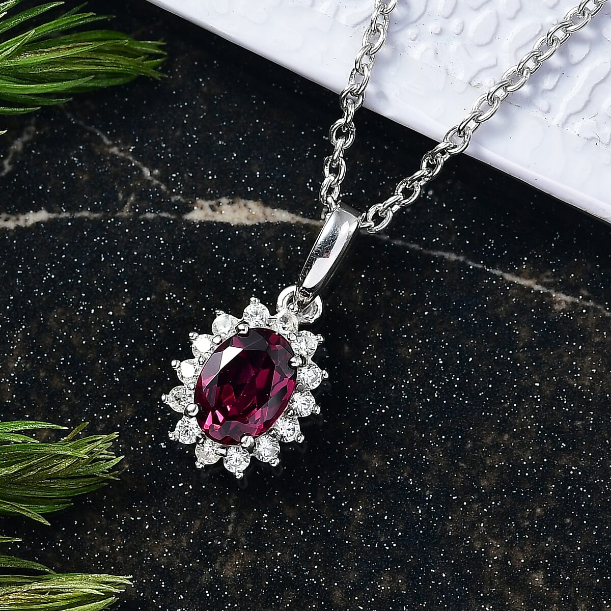 D'Joy Orissa Rhodolite Garnet and White Zircon 0.80 ctw Pendant Necklace in Rhodium Over Sterling Silver 20 Inches image number 1
