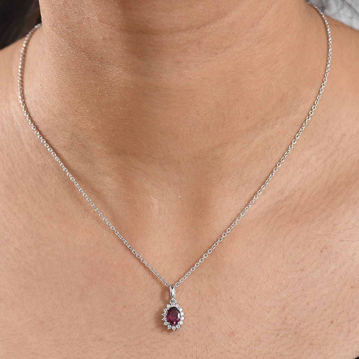 D'Joy Orissa Rhodolite Garnet and White Zircon 0.80 ctw Pendant Necklace in Rhodium Over Sterling Silver 20 Inches image number 2