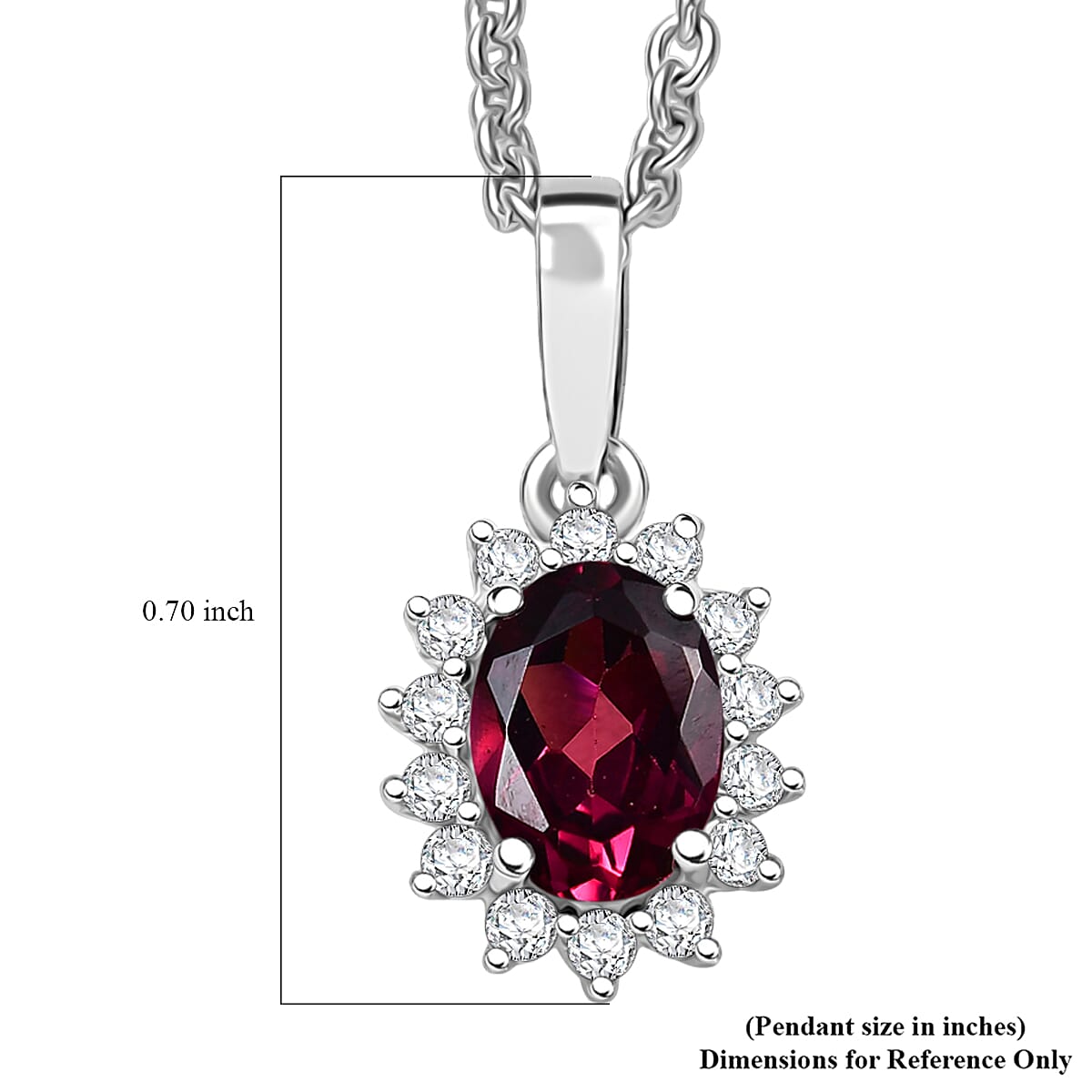D'Joy Orissa Rhodolite Garnet and White Zircon 0.80 ctw Pendant Necklace in Rhodium Over Sterling Silver 20 Inches