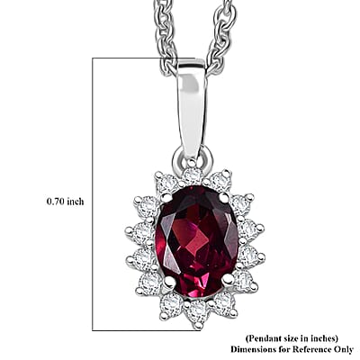 D'Joy Orissa Rhodolite Garnet and White Zircon 0.80 ctw Pendant Necklace in Rhodium Over Sterling Silver 20 Inches