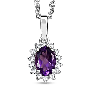 D'Joy African Amethyst and White Zircon 1.05 ctw Pendant Necklace in Rhodium Over Sterling Silver 20 Inches