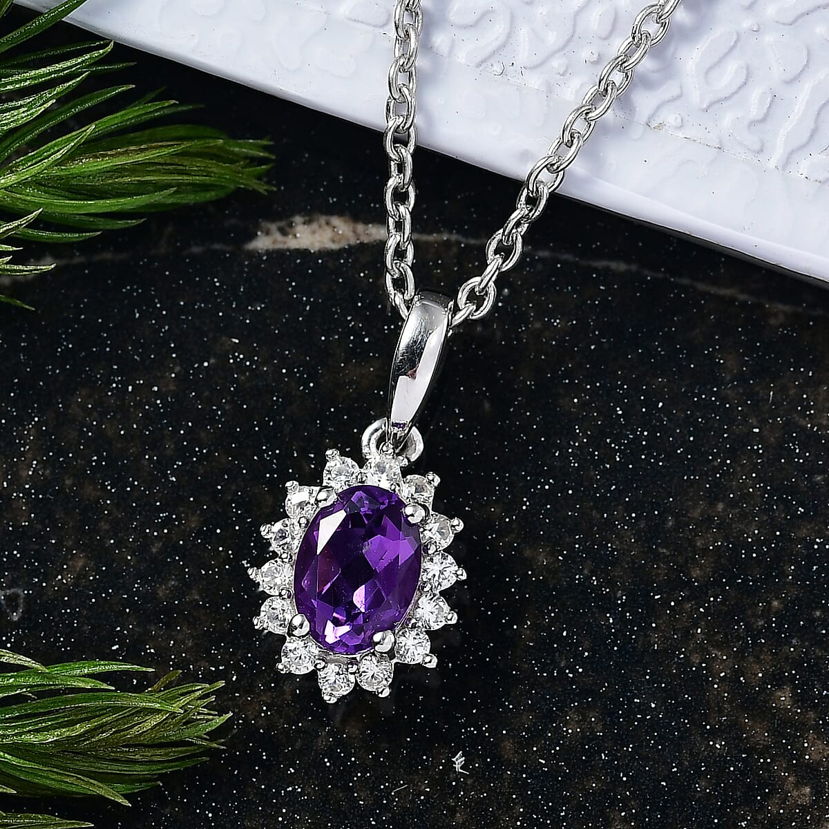 D'Joy African Amethyst and White Zircon 1.05 ctw Pendant Necklace in Rhodium Over Sterling Silver 20 Inches image number 1