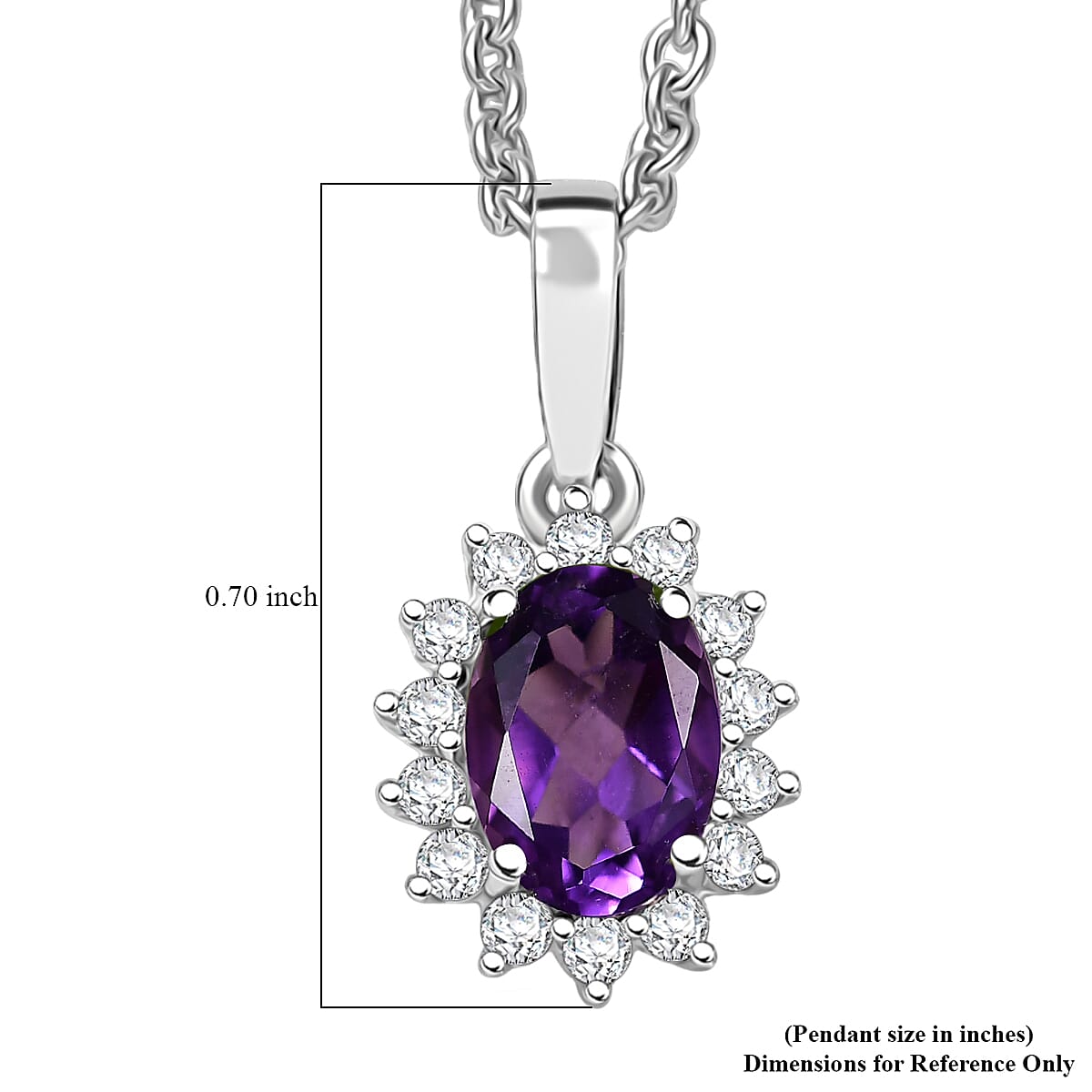 D'Joy African Amethyst and White Zircon 1.05 ctw Pendant Necklace in Rhodium Over Sterling Silver 20 Inches image number 4