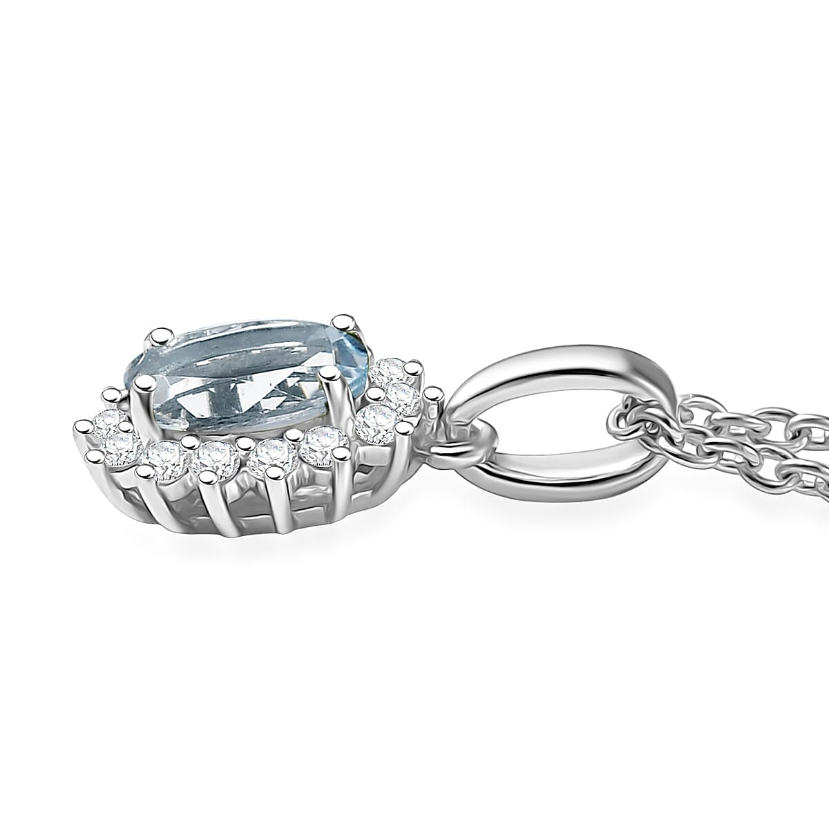 D'Joy Mangoro Aquamarine and White Zircon 1.00 ctw Pendant Necklace in Rhodium Over Sterling Silver 20 Inches image number 2