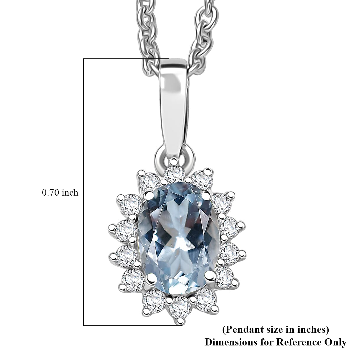 D'Joy Mangoro Aquamarine and White Zircon 1.00 ctw Pendant Necklace in Rhodium Over Sterling Silver 20 Inches image number 4