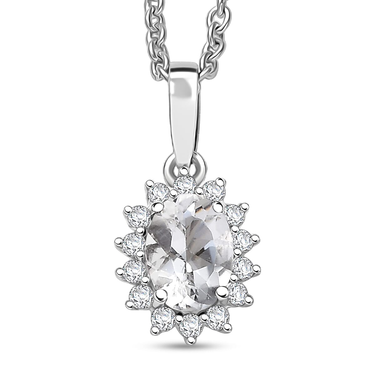 D'Joy White Topaz and White Zircon 0.90 ctw Pendant Necklace in Rhodium Over Sterling Silver 20 Inches image number 0