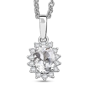 D'Joy White Topaz and White Zircon 0.90 ctw Pendant Necklace in Rhodium Over Sterling Silver 20 Inches
