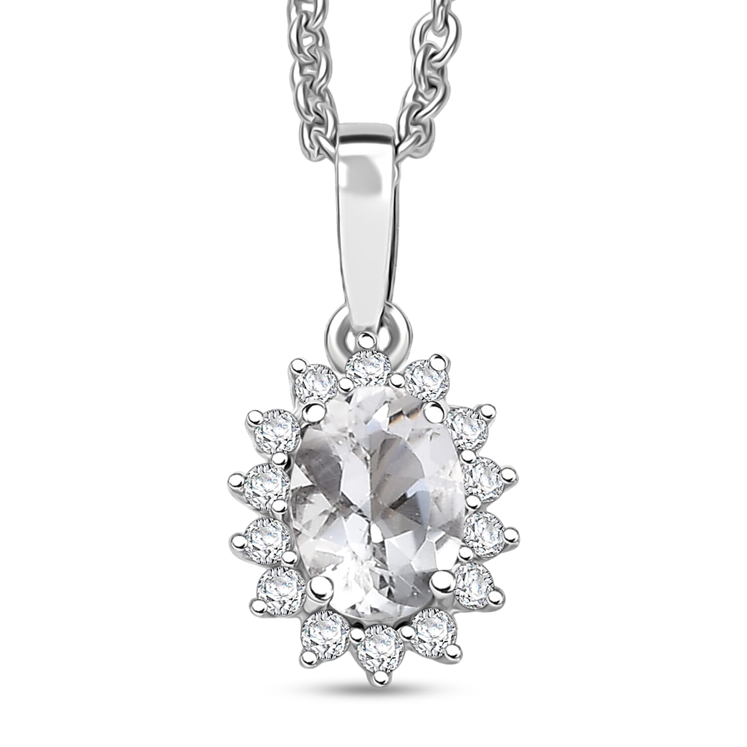D'Joy White Topaz and White Zircon 0.90 ctw Pendant Necklace in Rhodium Over Sterling Silver 20 Inches