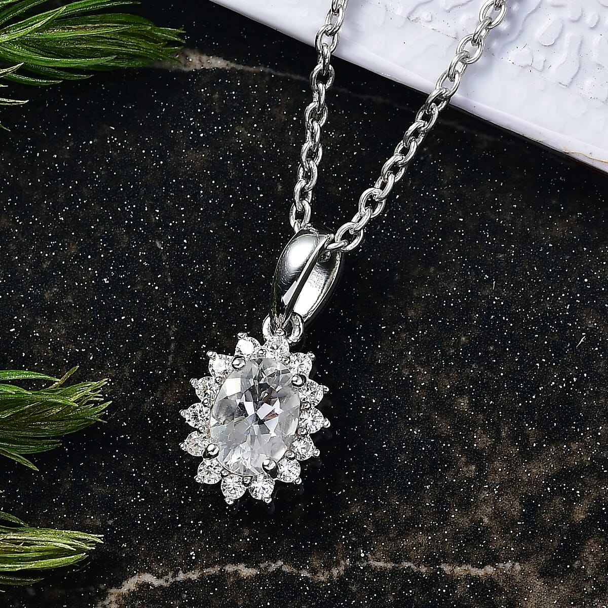 D'Joy White Topaz and White Zircon 0.90 ctw Pendant Necklace in Rhodium Over Sterling Silver 20 Inches image number 1