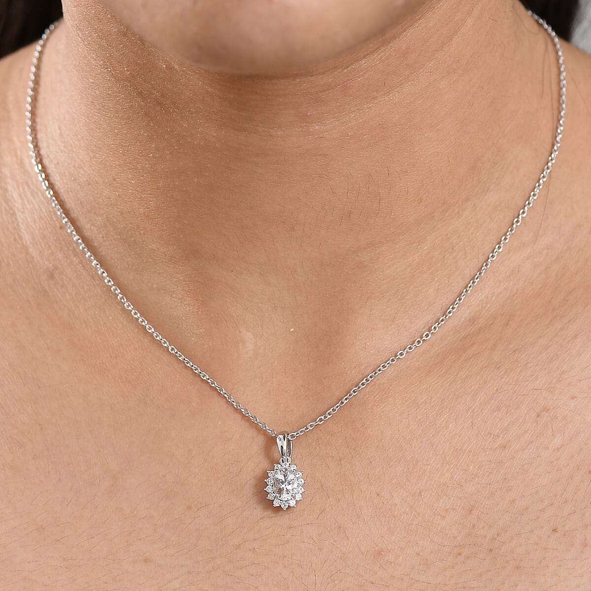 D'Joy White Topaz and White Zircon 0.90 ctw Pendant Necklace in Rhodium Over Sterling Silver 20 Inches image number 2