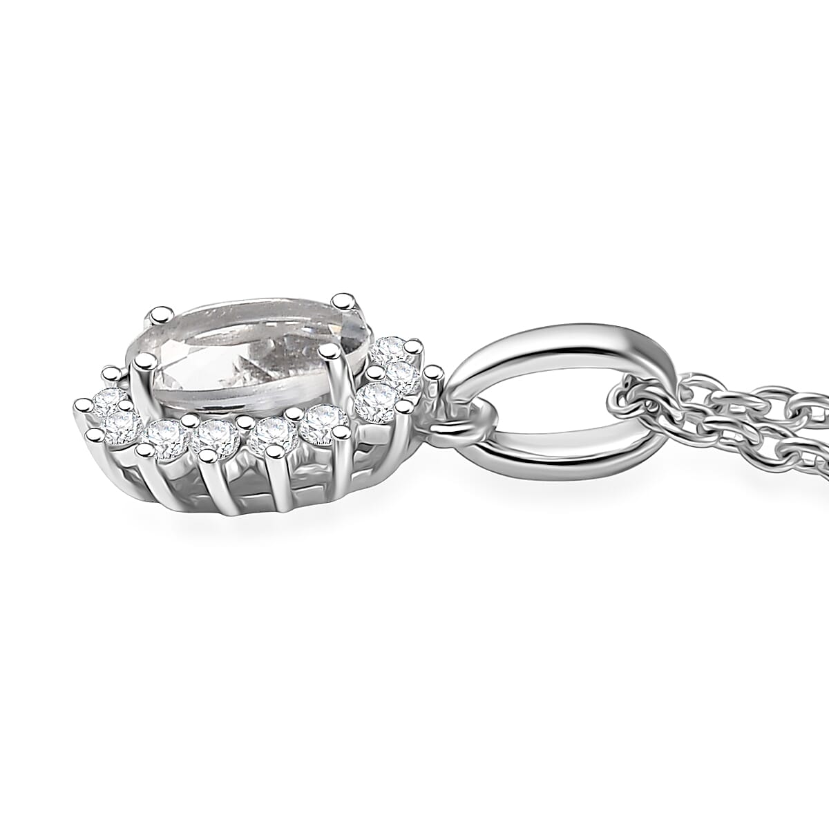 D'Joy White Topaz and White Zircon 0.90 ctw Pendant Necklace in Rhodium Over Sterling Silver 20 Inches image number 3