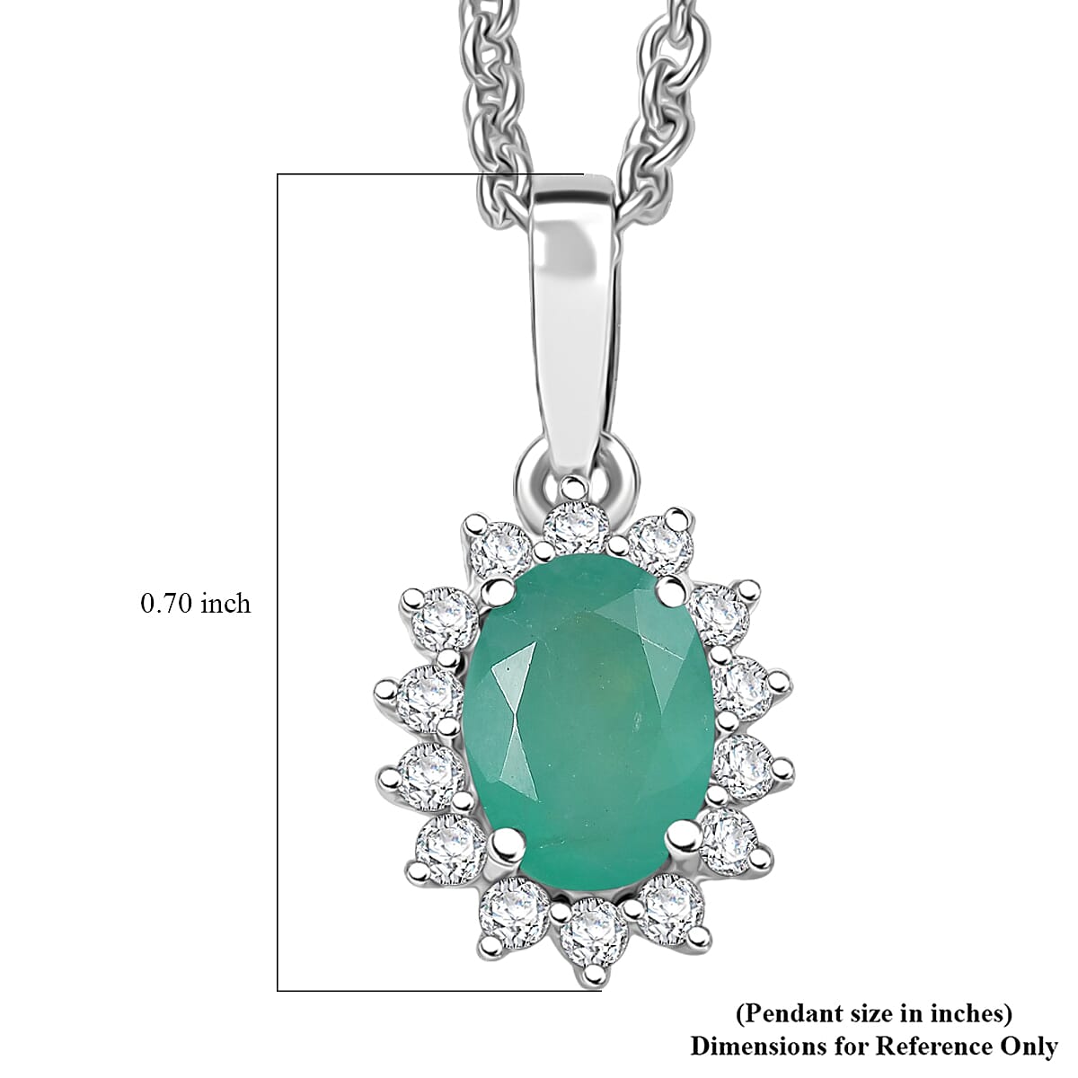 D'Joy Brazilian Emerald and White Zircon 1.10 ctw Pendant Necklace in Rhodium Over Sterling Silver 20 Inches image number 4