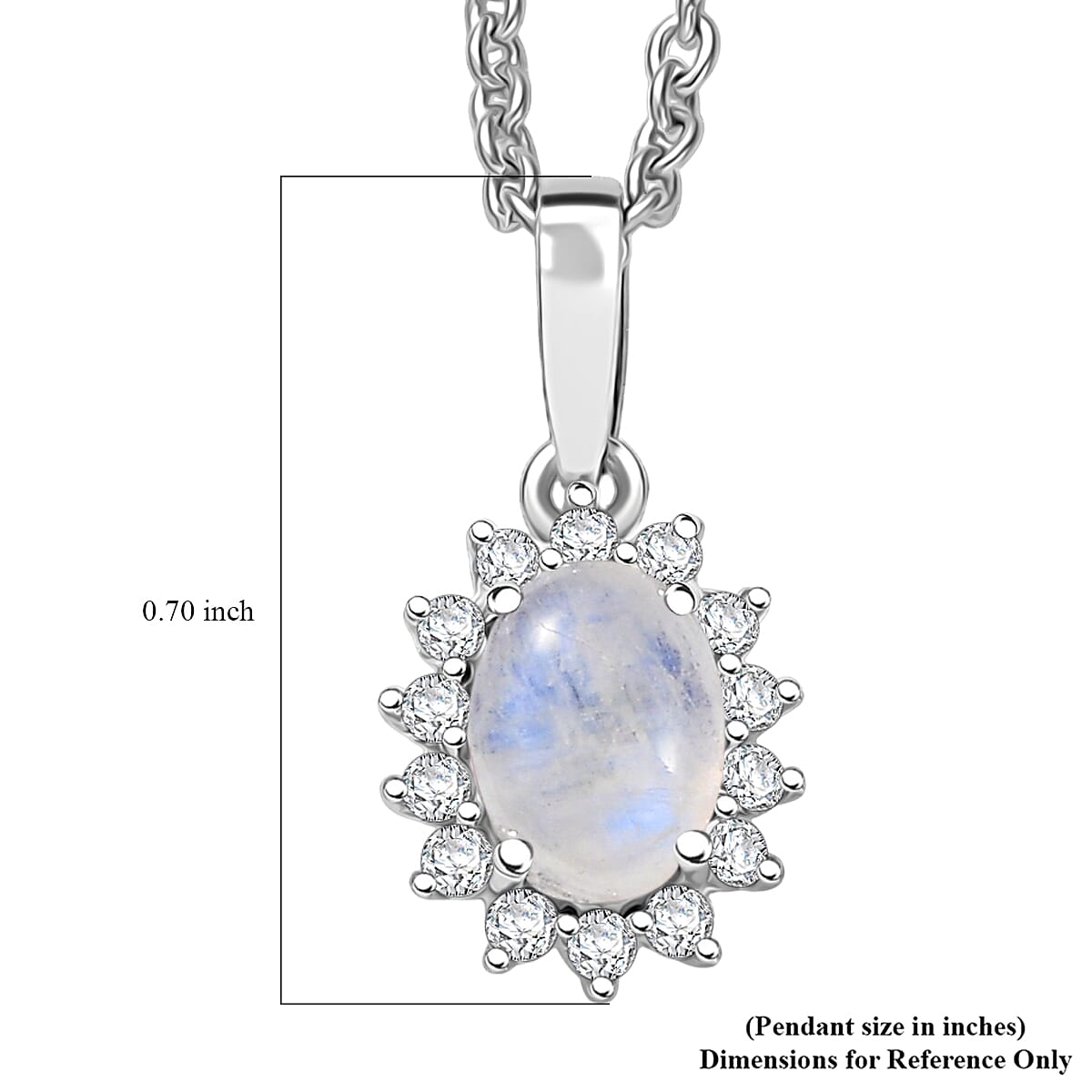 D'Joy Rainbow Moonstone and White Zircon 1.40 ctw Pendant Necklace in Rhodium Over Sterling Silver 20 Inches image number 5