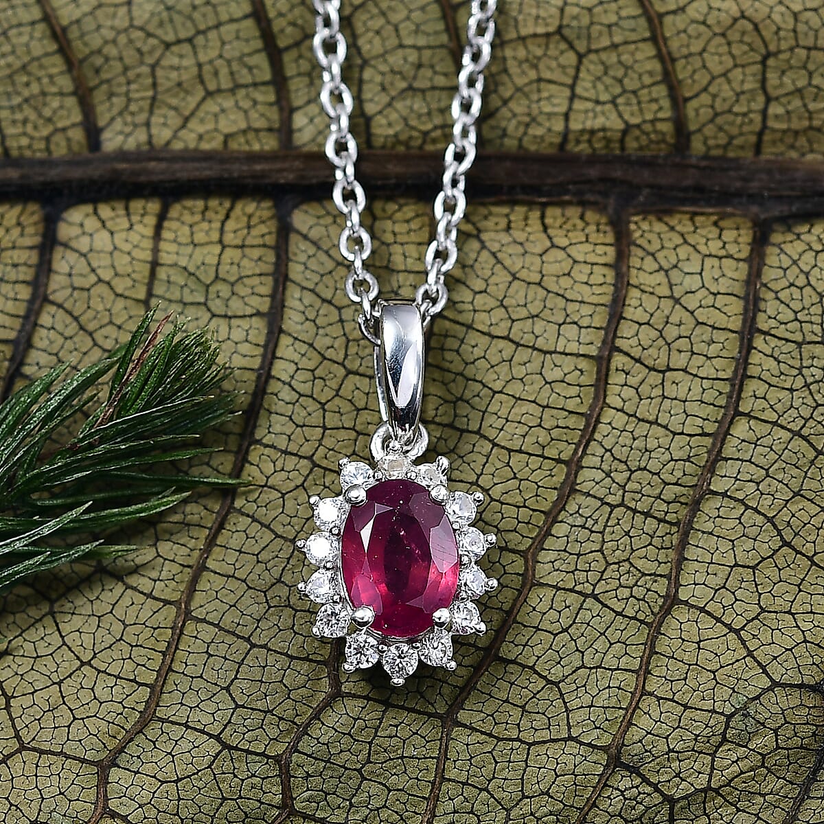 D'Joy Niassa Ruby (FF) and White Zircon 1.35 ctw Pendant Necklace in Rhodium Over Sterling Silver 20 Inches image number 1