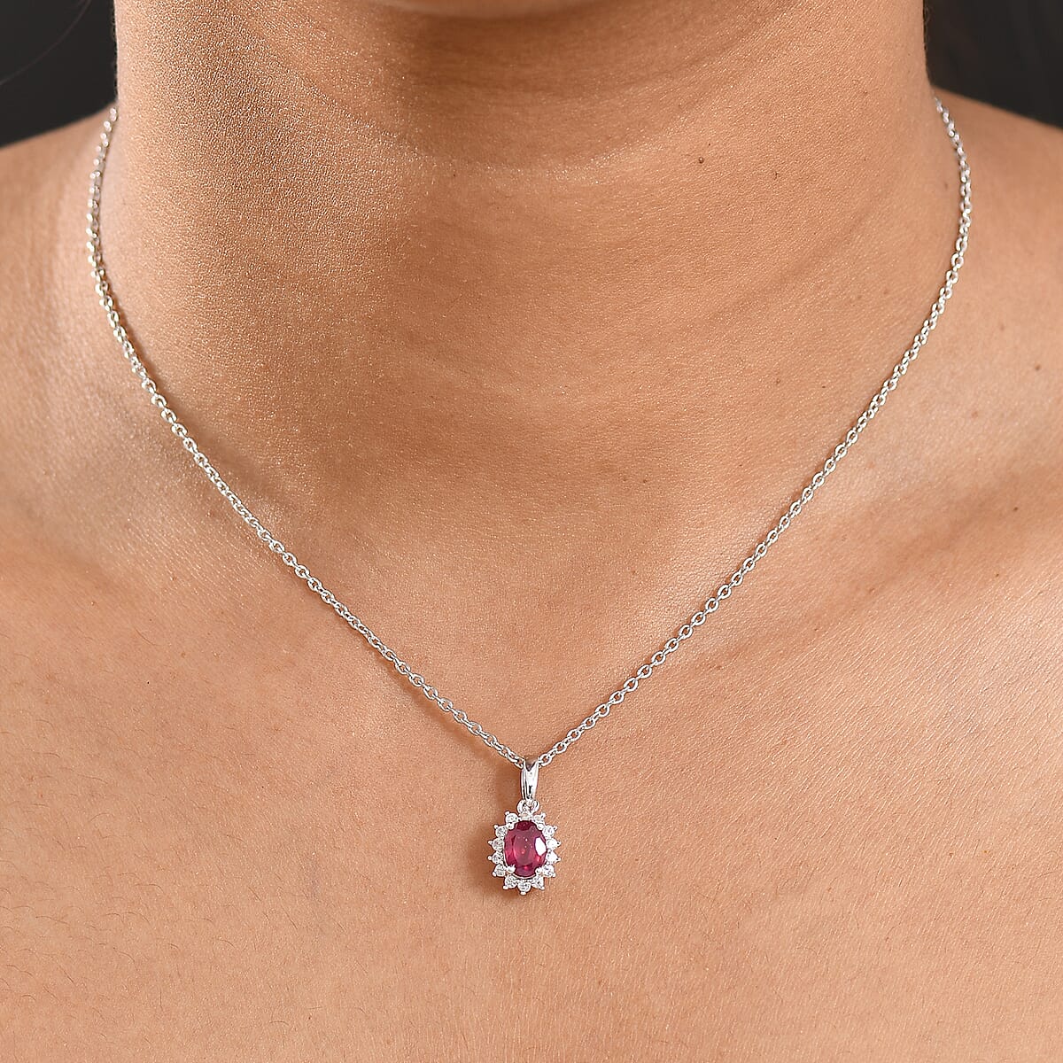 D'Joy Niassa Ruby (FF) and White Zircon 1.35 ctw Pendant Necklace in Rhodium Over Sterling Silver 20 Inches image number 2