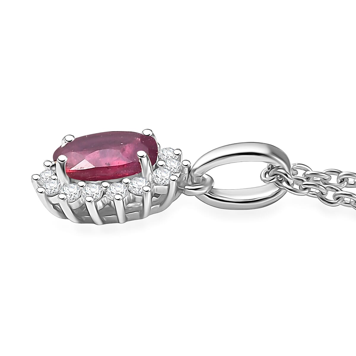D'Joy Niassa Ruby (FF) and White Zircon 1.35 ctw Pendant Necklace in Rhodium Over Sterling Silver 20 Inches image number 3