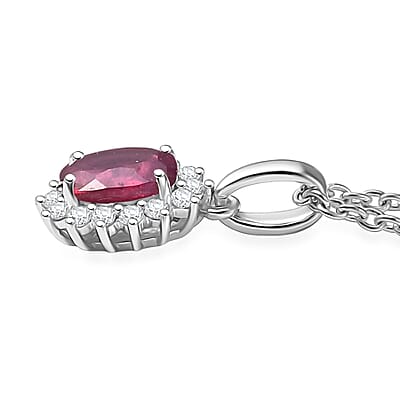 D'Joy Niassa Ruby (FF) and White Zircon 1.35 ctw Pendant Necklace in Rhodium Over Sterling Silver 20 Inches