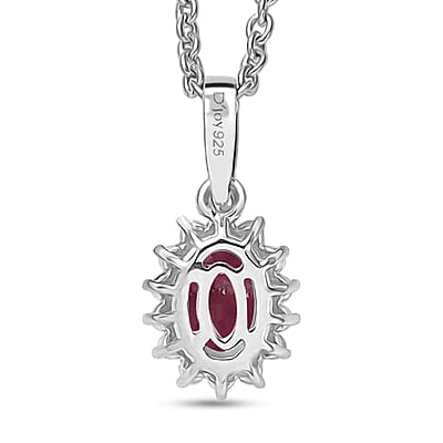 D'Joy Niassa Ruby (FF) and White Zircon 1.35 ctw Pendant Necklace in Rhodium Over Sterling Silver 20 Inches