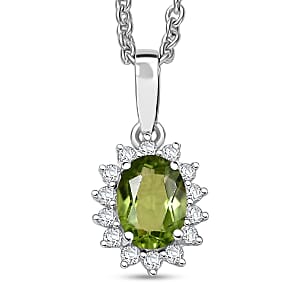 D'Joy Hebei Peridot and White Zircon 1.25 ctw Pendant Necklace in Rhodium Over Sterling Silver 20 Inches