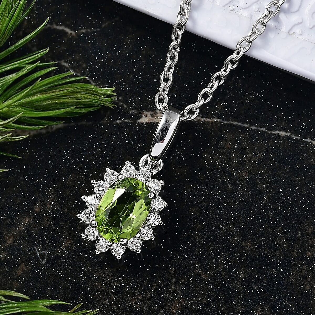 D'Joy Hebei Peridot and White Zircon 1.25 ctw Pendant Necklace in Rhodium Over Sterling Silver 20 Inches image number 1