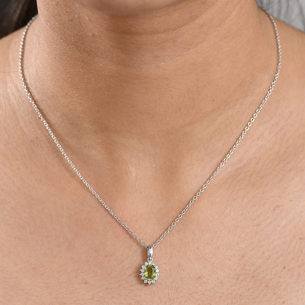 D'Joy Hebei Peridot and White Zircon 1.25 ctw Pendant Necklace in Rhodium Over Sterling Silver 20 Inches image number 2