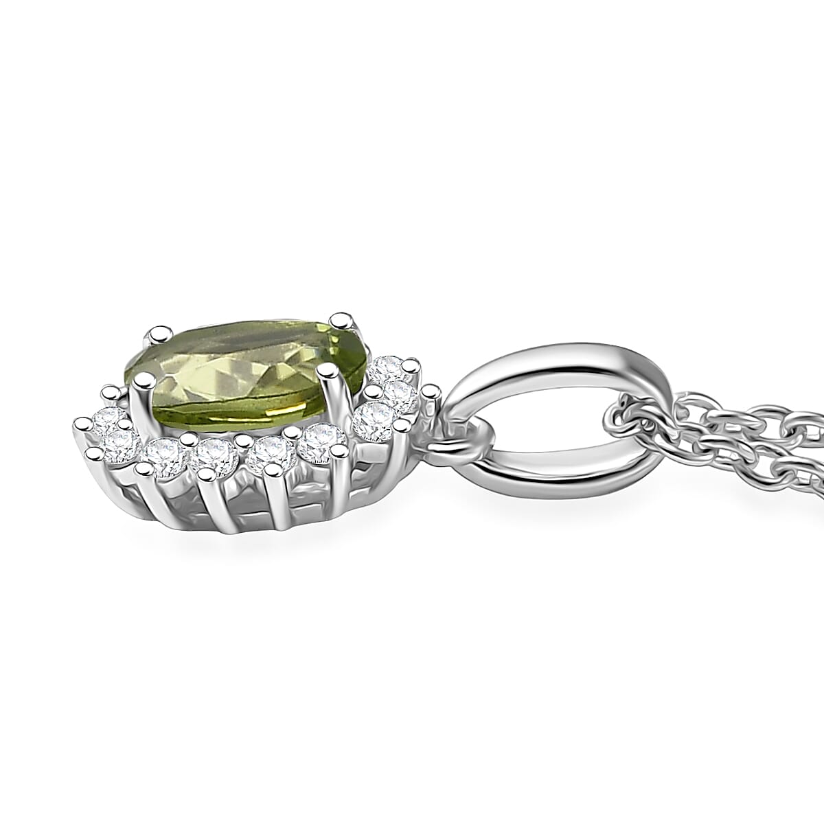 D'Joy Hebei Peridot and White Zircon 1.25 ctw Pendant Necklace in Rhodium Over Sterling Silver 20 Inches image number 3