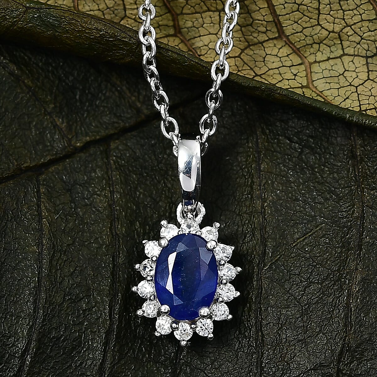 D'Joy Masoala Sapphire (D) and White Zircon 1.60 ctw Pendant Necklace in Rhodium Over Sterling Silver 20 Inches image number 1