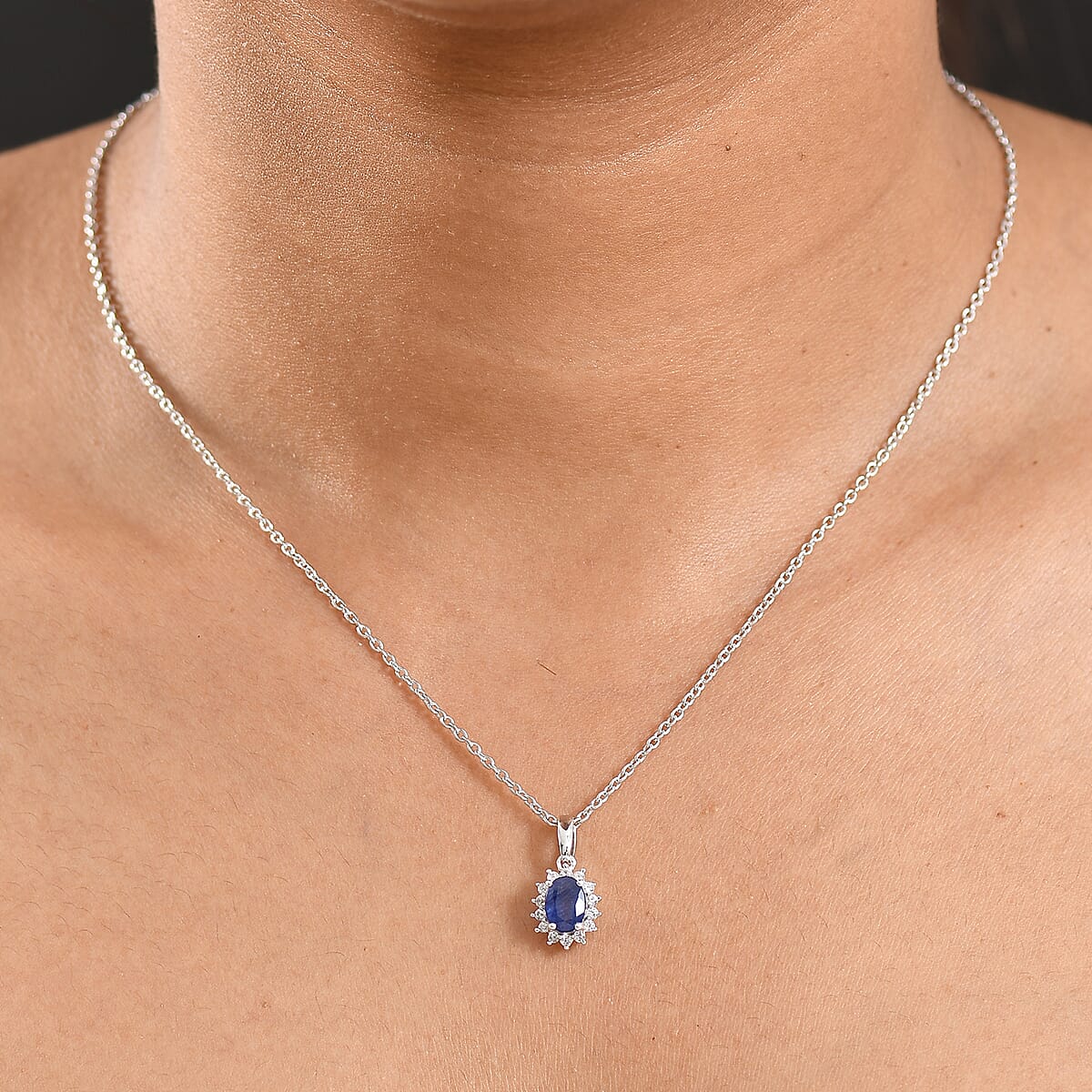 D'Joy Masoala Sapphire (D) and White Zircon 1.60 ctw Pendant Necklace in Rhodium Over Sterling Silver 20 Inches image number 2